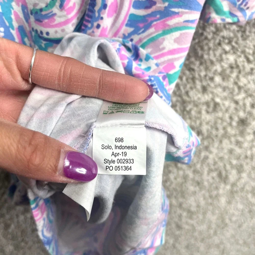 Lilly Pulitzer Dress Girls L 8-10 Sophie Blue/Pink Sea Shell Ruffle Sleeve Shift
